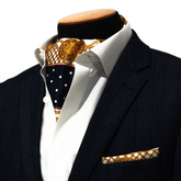 BLUE & GOLD MEDAL SILK CRAVAT & POCKET SQUARE SET